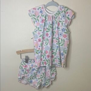 Pima Cotton Spring Floral Short Set - Pink and Blue Flowers